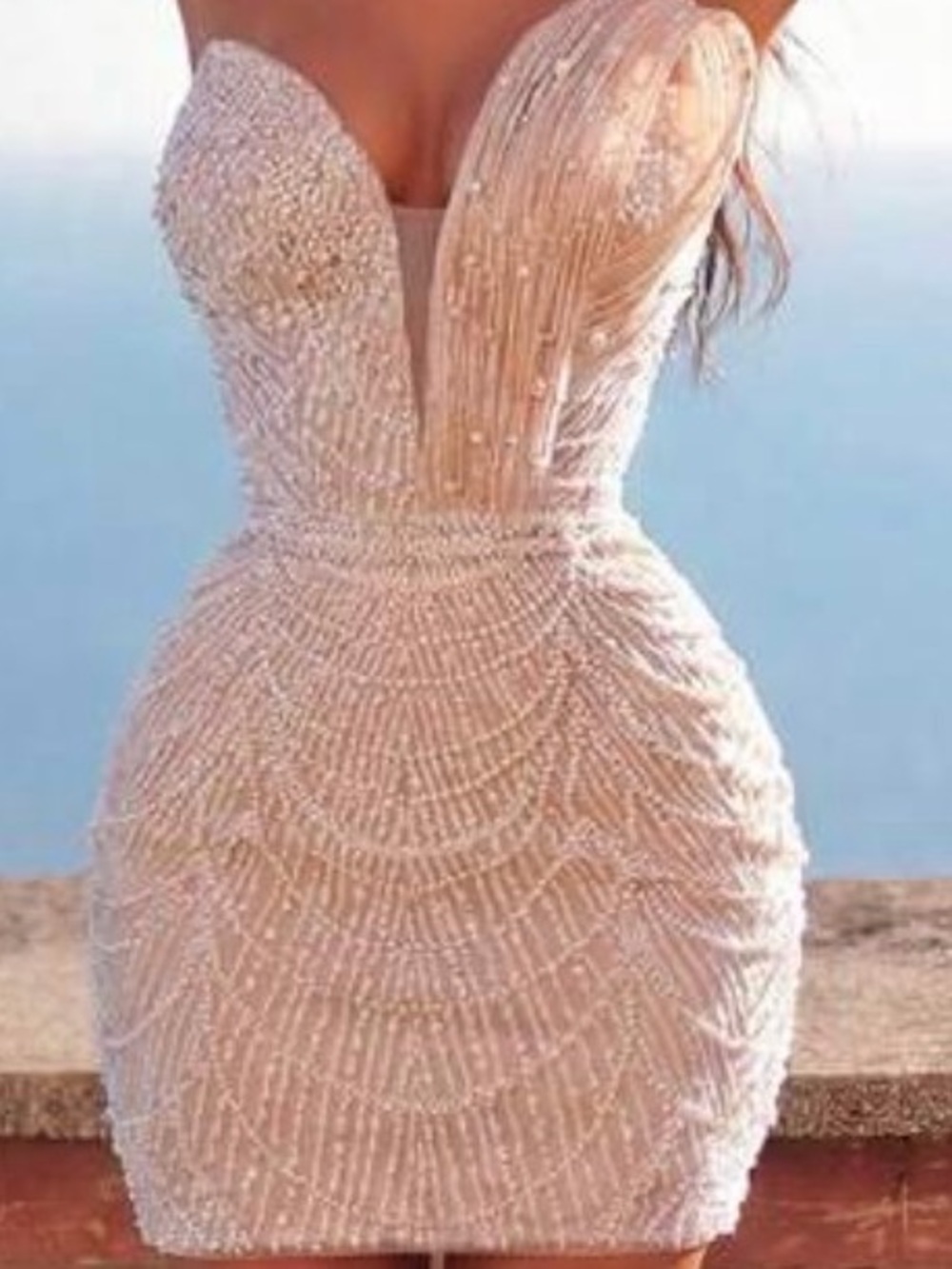 Faeriesty Pearl & Sequin One-Shoulder Mini Dress Size XL NWT